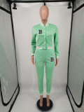 B Letter Print Single-breasted Baseball Jacket Suit XMF-227