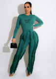 Casual Solid Print Bodysuit And Tassel Pant Sport Suit OUQF-A067