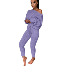 Plus Size Sweater Long Sleeve Pants Two Piece Set GBLH-3119