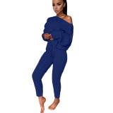 Plus Size Sweater Long Sleeve Pants Two Piece Set GBLH-3119