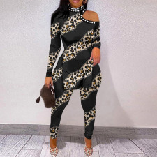 Plus Size Print Hot Drill Long Sleeve Two Piece Pants Set NY-10385