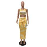 Tie Dye Print Tank Tops And Laced Up Long Skirt 2 Piece Set GFMA-1079