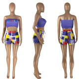 Letter Print Wrap Chest Shorts Two Piece Set NYMF-201