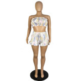 Sexy Print Tube Tops And Short Two Piece Set LINW-9434