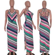 Sexy Print Split Backless Maxi Dress XYKF-9092