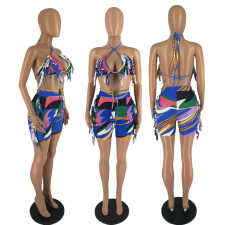 Sexy Print Halter Tube Tops And Short Two Piece Set FOSF-8329