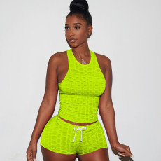 Solid Tank Tops And Shorts Yoga Sport Two Piece Set TE-4564