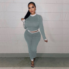 Fashion Patchwork Long Sleeve Pant Two Piece Set GEYF-6144