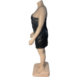 Plus Size PU Leather Zipper Sling Mini Dress WAF-77422