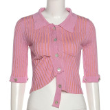 Fashion Irregular Hem Detachable Long Sleeve Single-breasted Sweater GYME-07549