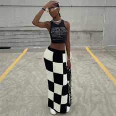 Fashion Slim Slit Checkerboard Skirt GYME-20813