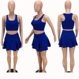 Solid Color Tank Top Pleated Skirt Sports Casual Suit YNB-7180