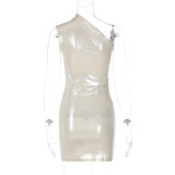 Solid Color Slash Shoulder Sleeveless Mini Dress BLG-289917K