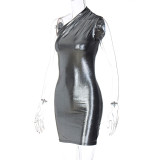 Solid Color Slash Shoulder Sleeveless Mini Dress BLG-289917K