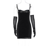 Slim Sexy Elegant Sling Dress With Gloves GKLK-10678W