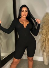 Plus Size Solid Ribbed Long Sleeve  Rompers GHF-136