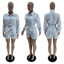 White Casual Long Sleeve Rompers YNB-7067