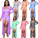 Casual Polka Dot Wrap Chest Rompers+Coat 2 Piece Set WY-6668