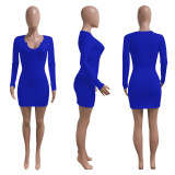 Solid Color Long Sleeve Slim Mini Dress HEJ-S912