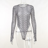 Fashion Long Sleeve Print Skinny Bodysuit FL-22550