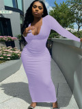 Solid Color V Neck Slim Maxi Dress HEJ-S910