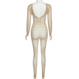 Sexy Long Sleeve See-through Hollow Out Tight Jumpsuit XEF-23032 XEF-23008
