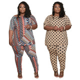 Plus Size Casual Print Pajama Two Piece Set NNWF-3022