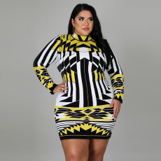 Plus Size Printed Long Sleeve Mini Dress NNWF-3173