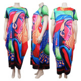 Plus Size Printed Loose Maxi Dress NNWF-3045