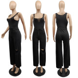 Solid Color Tank Tops And Wide Leg Pant Two Piece Set MTY-6735