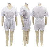 Casual Solid V-Neck Short Sleeve Rompers SFY-2174