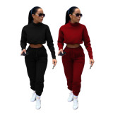 Solid Long Sleeve Sweatshirt And Pant Two Piece Set QIYF-1028