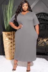 Plus Size Solid Hooded Maxi Dress LFDF-90063
