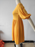 Single Shoulder Puff Sleeve Pleated Dress MIL-L402