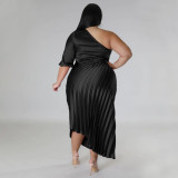 Plus Size Fashion Slash Shoulder Pleated Long Dress NNWF-7793