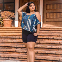 Plus Size Loose Sling Print T Shirt And Short Two Piece Set NNWF-3011