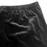 Velvet Solid Color Half Sleeve Shorts Two Piece Set DDF-88192