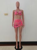 Sexy Letters Print Bikini Hanging Neck Swimsuit Three Piece Set JRF-243