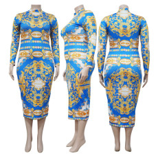 Plus Size Print Sexy Slim Midi Dress NNWF-3117