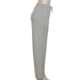 Solid Color Loose Casual Tie Up Sports Pant XEF-18350