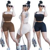 Rib Solid Color Tank Top Shorts Two Piece Set XMEF-1201