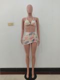 Sexy Letters Print Bikini Hanging Neck Swimsuit Three Piece Set JRF-243