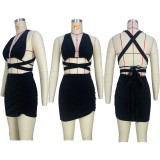 Fashion Sexy Halter Top Short Skirt Suit MDF-5358