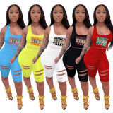 Printed Casual Sports Tank Top Hole Shorts Two Piece Set OY-6500