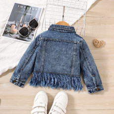 Girls' Denim Hem Tassel Long Sleeve Coat YKTZ-212