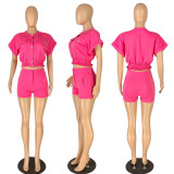 Casual Fashion Solid Short Sleeve Shorts 2 Piece Set YIS-D949