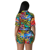 Fashion Print Shirt Shorts Two Piece Set GZYF-8203