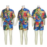 Fashion Print Shirt Shorts Two Piece Set GZYF-8203