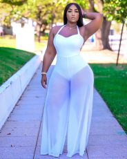 Plus Size Sexy Mesh Halter Wide Leg Jumpsuit XYF-9291