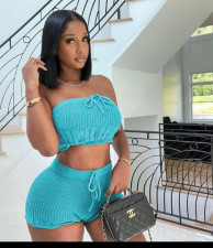Casual Knitted Tube Top Shorts Two Piece Set TR-1246